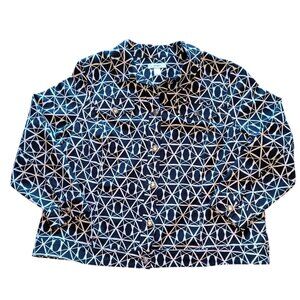 CJ Banks Womens 2X Blue & White Geometric Button-Up Jacket